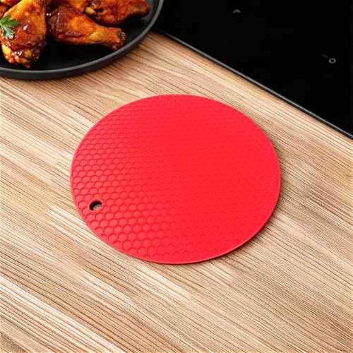 Image of Silicone Trivet Mats,Heat Resistant Pot Holders, Multipurpose Non-Slip Hot Pads for Kitchen Potholders, Hot Dishers, Jar Opener, Spoon Holder, Food Grade Silicone(red Size Round 7''x7'')