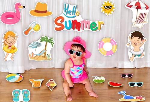Image of Summer Theme Photo Booth Props | 20+ Tropical Cards for Kids & Baby Photoshoots | Beach, Palm Tree, Ice Cream Designs | Premium Cardstock Material | Perfect for Birthday Parties & Celebrations