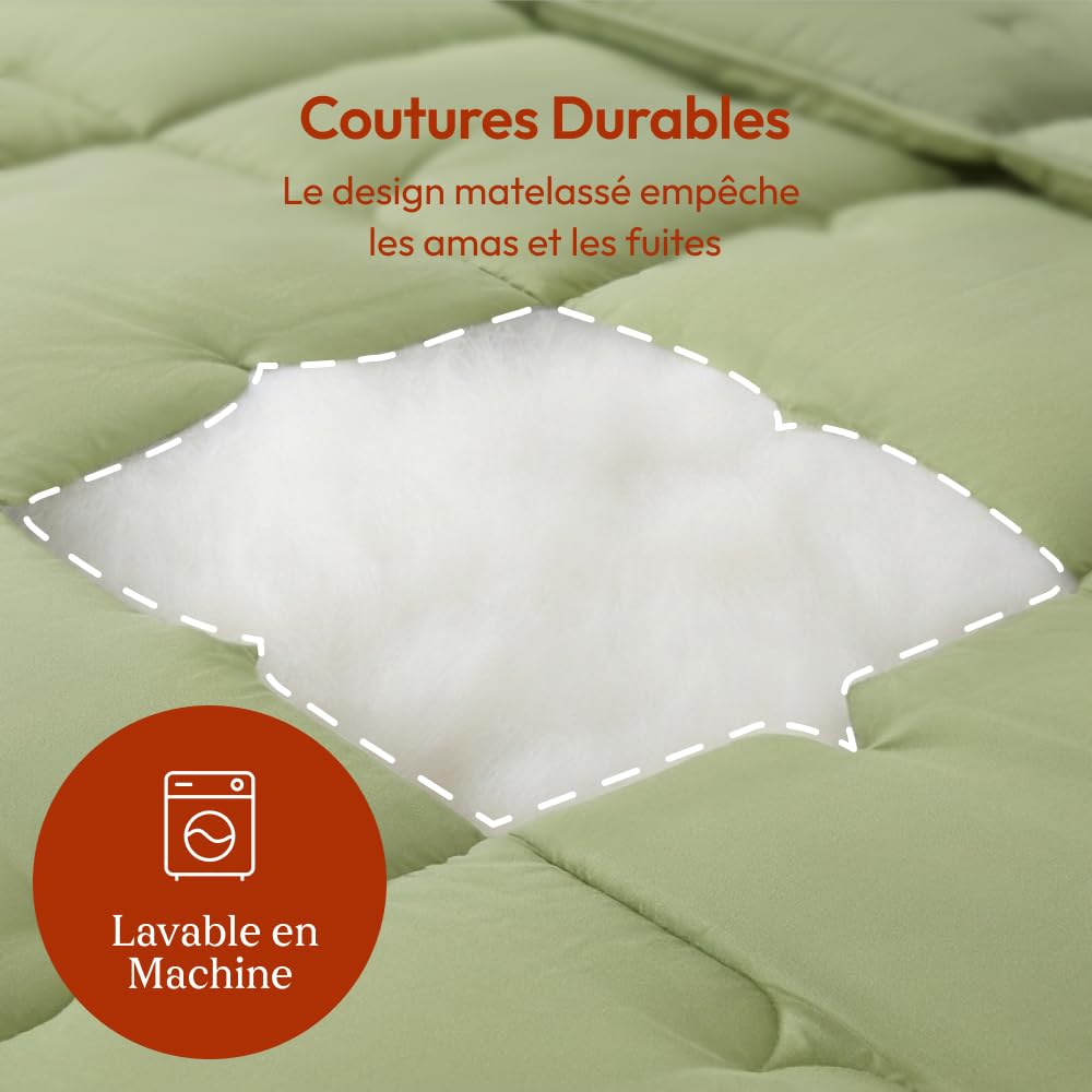 CASABEL Couette Très Chaude 2 Personnes, 220x240cm, Vert Sauge et Kaki