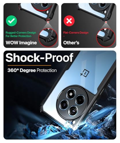 Image of WOW IMAGINE Shock Proof Clear Back Case Mobile Cover for 1+ OnePlus 12R 5G (Hard | Hybrid PC + TPU | Full Armour Device & Camera Protection | Black)