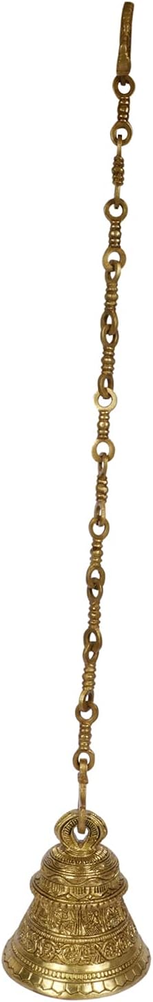 Kartique Religious Ethnic Indian God Lord Vishnu Dashavtar Engraved on Brass Hanging Bell- Gold, standard