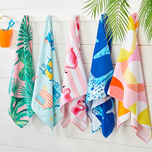 Sun Sprouts 100% Cotton Beach Towel Flamingo Pattern For Kids & Toddler. Bath, Pool, Camping, Travel Towel For Boys & Girls. 30” X 60” Quick-Dry & Super Absorbent Beach Blanket #TOP4