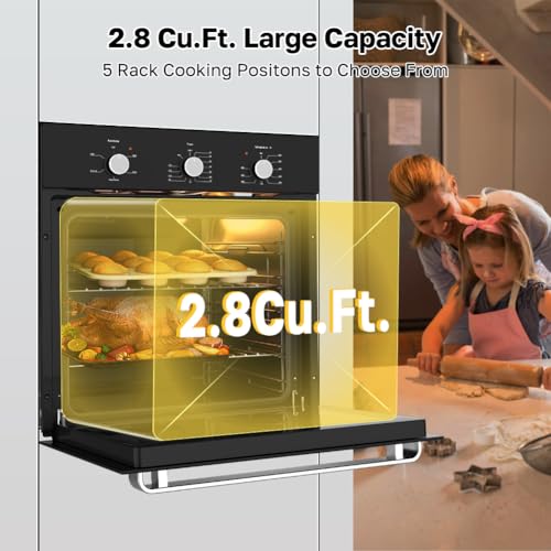 Image of ThermoMate 24 inch Electric Wall Oven, ETL Certified, 2.8 Cu. Ft. Built-in Electric Wall Oven with 5 Cooking Functions, Black, Anti-Mistouch Knob, Removable 3-Layer Glass Door, 2200W