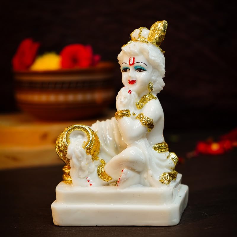 Image of Ekhasa Aura Series Marble Dust Bal Gopal Murti (5 inch) | Gold Plated Laddu Gopal Murti for Pooja Room | Resin Baby Krishna Idol for Home | Bal Krishna Idol | Sri Krishna Idols Gift | Makan Chor Idol
