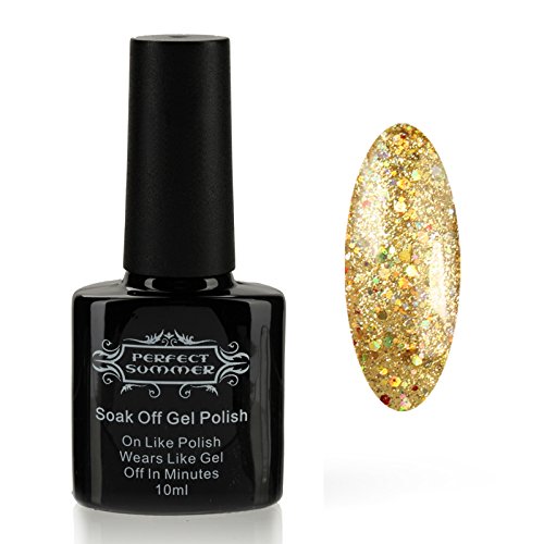 Perfect Summer UV LED Soak Off Gel Nail Polish 10ml Nail Lacquer, Shiny Snowflake Color #284 Glitter Yellow