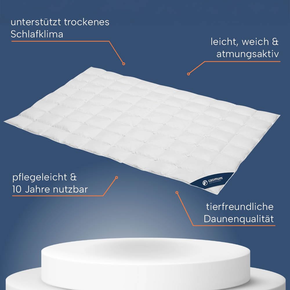 Luxus Sommer Daunendecke extra-leicht | Bettdecke 135 x 200 cm | Füllung: 100% weiße, Neue Daunen | allergikerfreundlich | Made in Germany | weiß