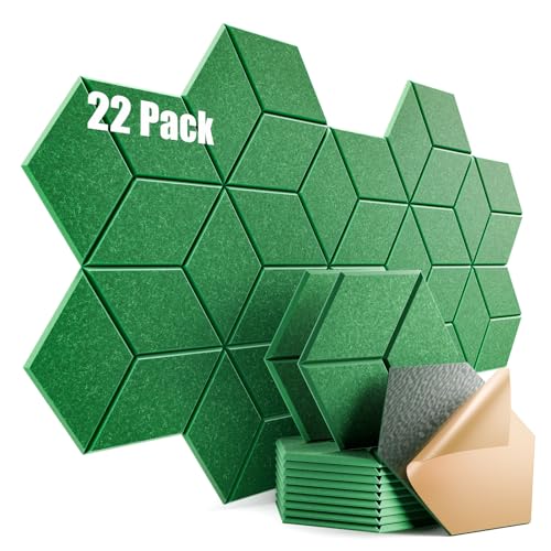 Image of 22 Pack Self-Adhesive Acoustic Panels 12 inch X 10 inch X 0.4 inch - Sound Proof Foam Panels with High Density, Y-Lined Design, Flame Resistant, Absorb Noise and Eliminate Echoes(Muted Green)
