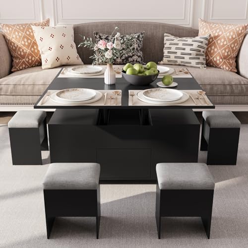 VOWNER Table Basse Relevable, Table de Salon Multifonctionnelle 3 en 1, Extensible en Table à...
