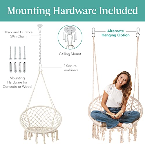 Best Choice Products SKY4578 Macramé Hanging Chair, Handwoven Cotton Hammock Swing thumb #3
