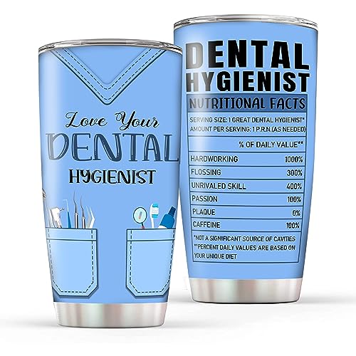 Taza de viaje de café para higienista dental para mujer, taza de viaje de café para higienista dental, taza de viaje de acero inoxidable con aislamiento de información nutricional, divertido regalo de