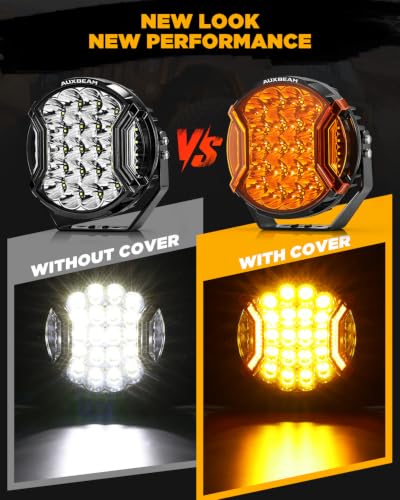 Image of Auxbeam V-Ultra Series 9-Inch Deep Amber Covers for Off-Road Lights 2-Pack | 2300K Dark Amber Tone, Smoked Tint Lens Covers, Snap-On Design, Offroad Lights Protector, Reduce Glare for Fog /Dust