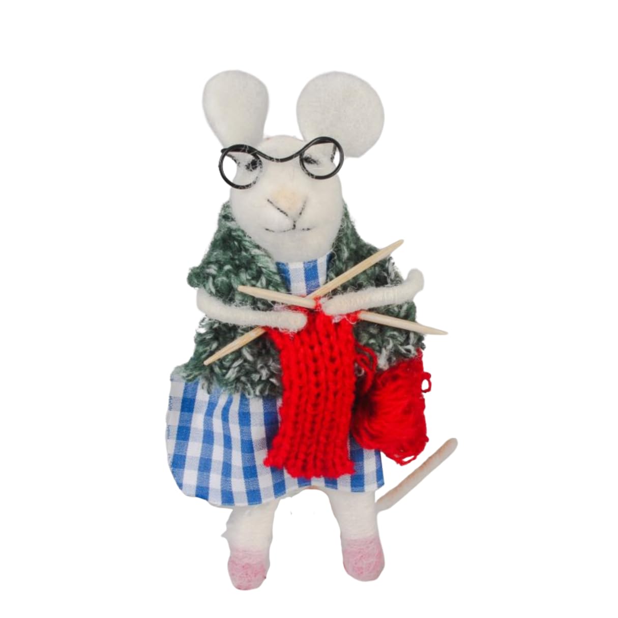 Necos Grey & Ivory Originals Felt Knitting Mouse Christmas Tree Decoration