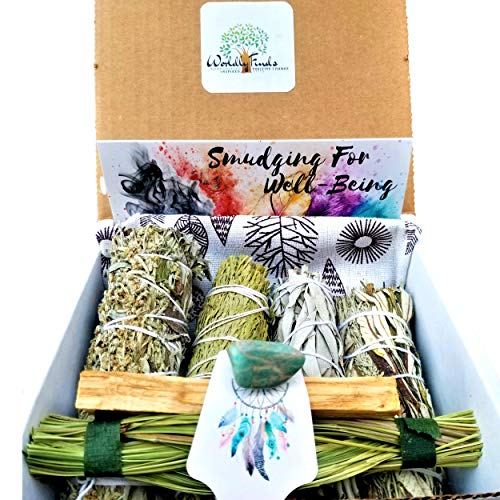 Smudging Kit - SAGE VARIETY 8 Gifts, Sage Incense Sticks Sampler Smudge Kit: Lavender, Blue Sage, Yerba Santa Mix, White & Black Sage, Cedar, Sweet Grass,Palo Santo, Healing Crystal: BONUS Storage Bag - Thumbnail 2