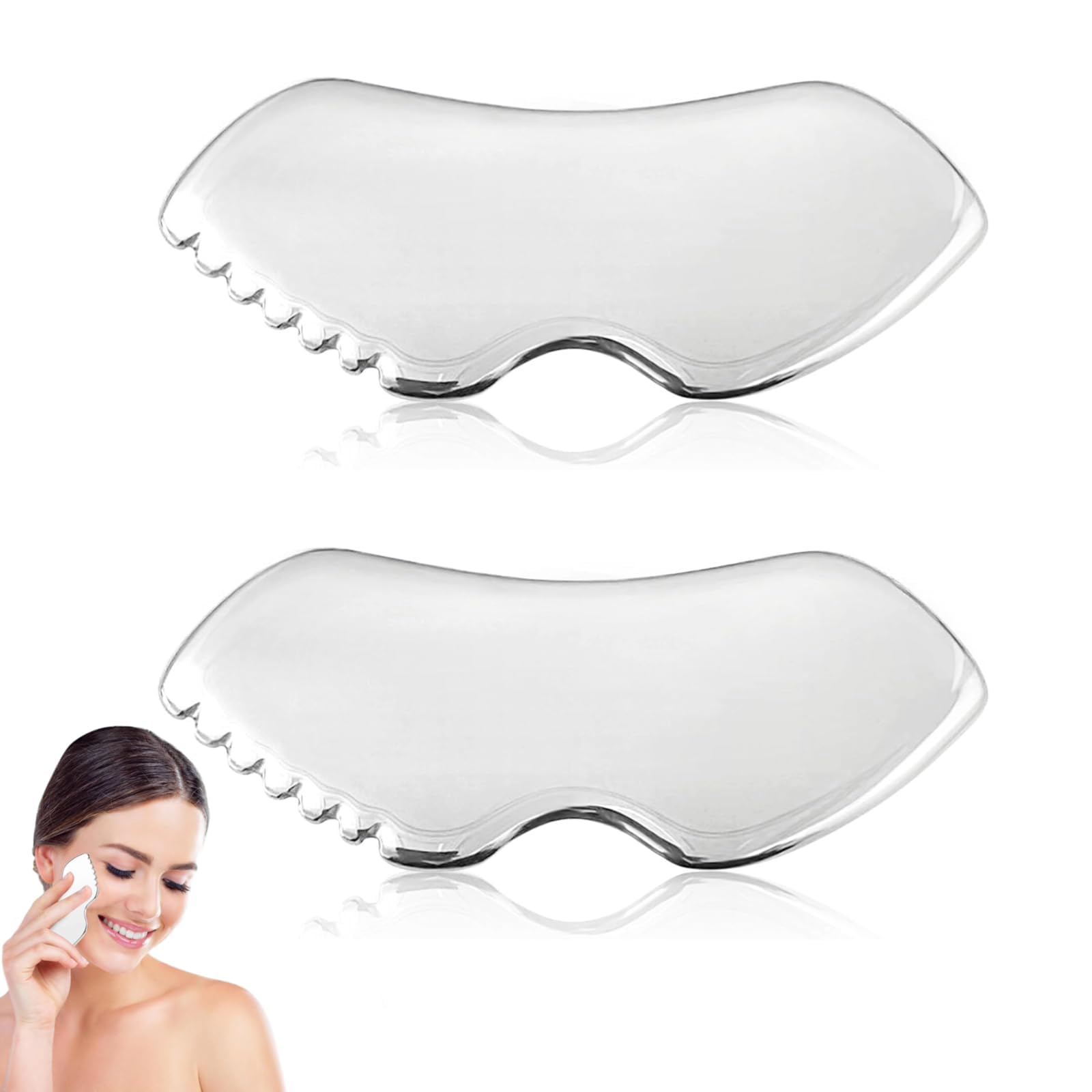 Gua Sha Tool Set, 2PCS Stainless Steel Facial & Body Massage Guasha Tools for Face, Neck, Back, and Legs - Reduce Puffiness, Enhance Jawline, and Sculpt with Ease
