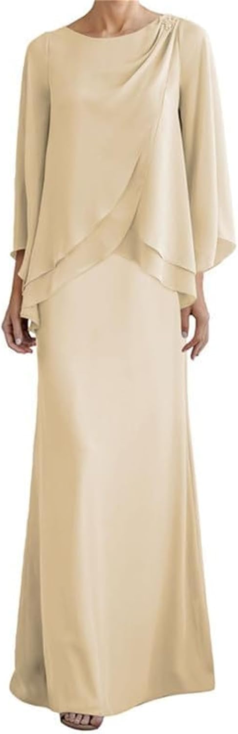 2 Piece Mother of The Bride Dresses for Wedding - Plus Size Long Wedding Guest Dress Chiffon Mother of The Groom Dresses