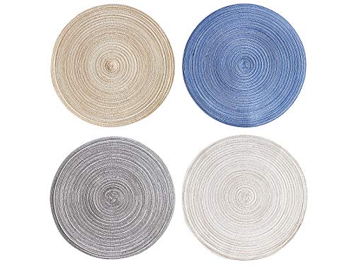 Dodolly - Juego de 4 manteles individuales redondos de algodón Ramio resistentes al calor para mesa de cocina, multicolor, 7 pulgadas 14 pulgadas