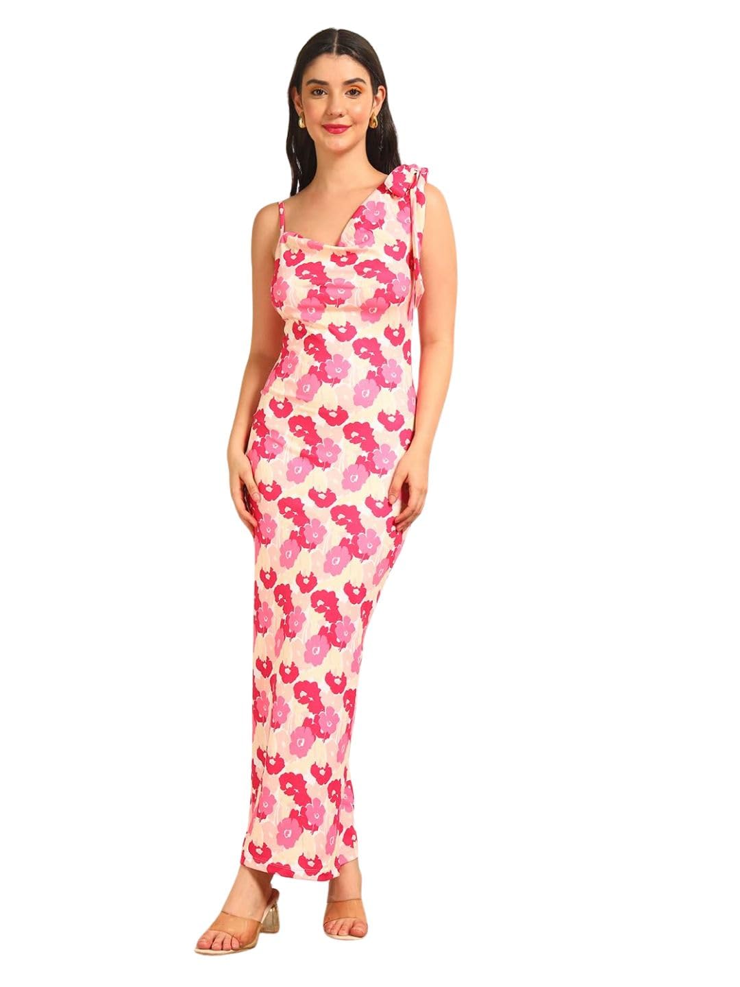 Women's Floral Print Multicolor Cotton Blend Dress - Shoulder Straps Asymmetric NeckMaxi/Full Length WithBodycon for Women - for Office, Casual, Festive & Party (11578)-image-33