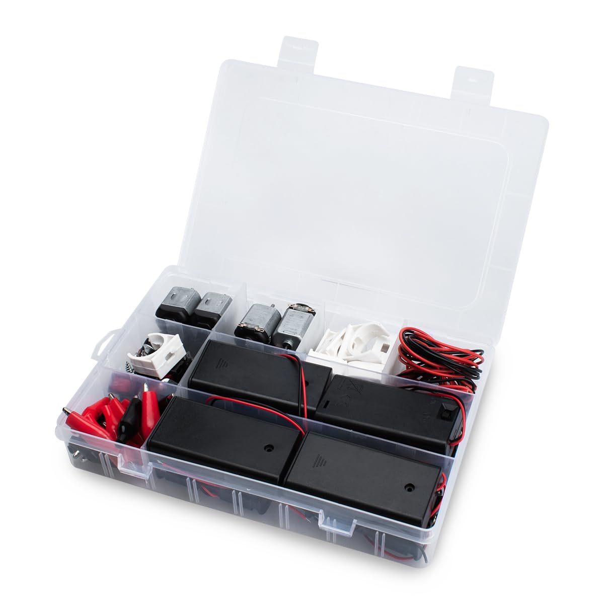 Innfeeltech 8 Pieces of F130 Micro DC Motor with holders, 3V-5V, 19000RMP, 8 Pieces Mini Boat Switch, 16 Pieces Crocodile Clips, 2 Pieces 22AWG Cable (2m), 8AA Battery Holders(8 Switched, 8 Wired)