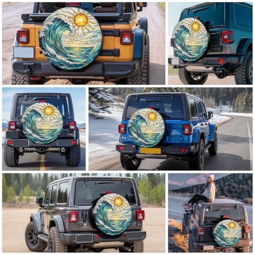 Image of GENANY Beautiful Beach and Sun Father's Day PVC Spare Tire Cover for RV Trailer, Waterproof, Size 16 Fits 29-31 Inch