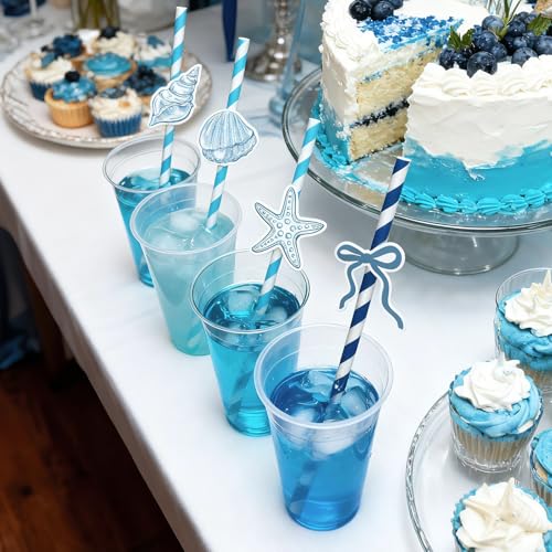 50 pitillos de papel tema océano azul miniatura 3