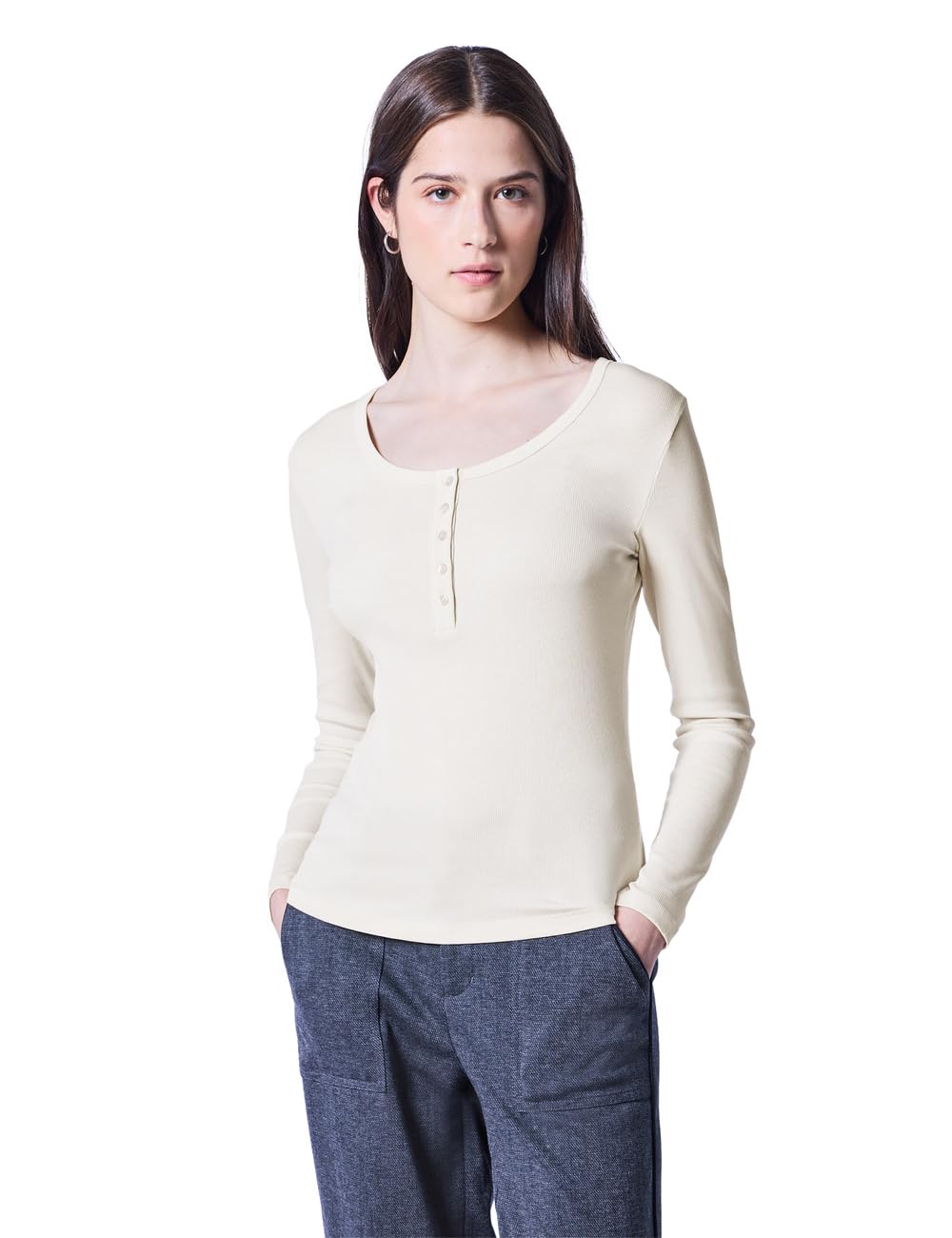 Street One Studio Damen Rippshirt mit Knopfdetail