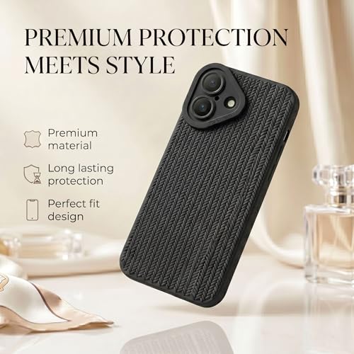 Image of amazon basics Luxury 3D Knitted Texture Soft Silicone Back Cover for iPhone 17 | Slim Fit Shockproof Case with Camera Protection & Non-Slip Grip - Black
