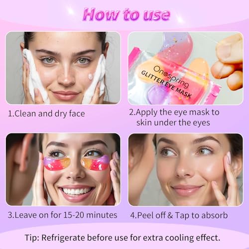 Image of Eye Masks (24 Pairs) - Gift for Her - Tri-color Glitter Under Eye Patches for Dark Circles, Puffiness, Wrinkles, Soothing & Hydrating, Peptides Eye Gel Pads, Beauty Essential for Women, Birthday Gift