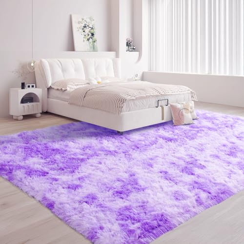 Purple 5x7 Fluffy Area Rug for Kids Playroom, Nursery Room Living Room