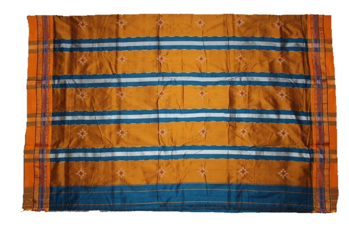 Image of Women Ilkal Cotton Blended Silk Kasuti Embroidery Saree with Traditional Stripe Pallu Unstitched Blouse Pattu