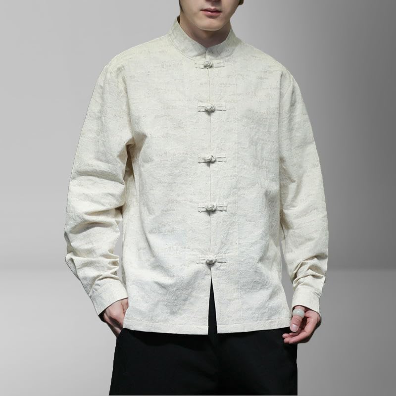 Chemise homme col mandarin vêtement décontracté ample en lin et coton