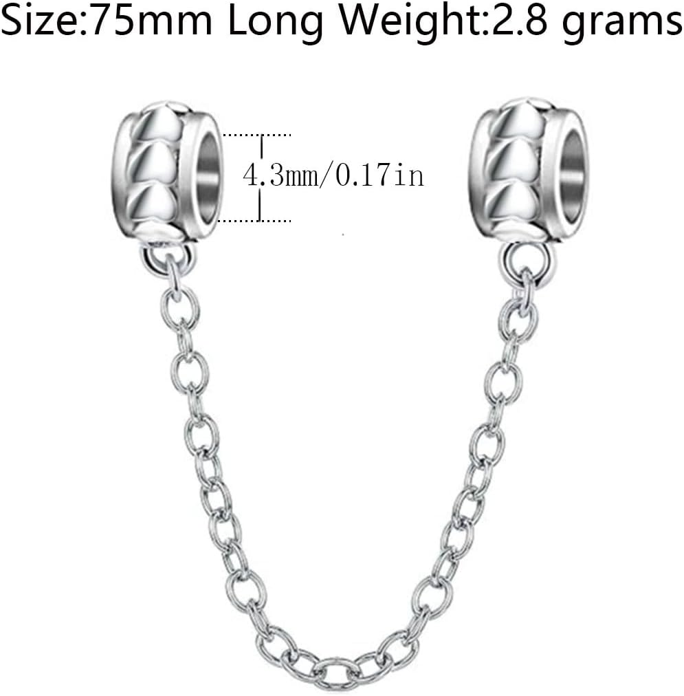 925 Sterling Silver Safety Chain Heart Charm Anniversary Birthday Gift for Pandora Bracelet - Image 2
