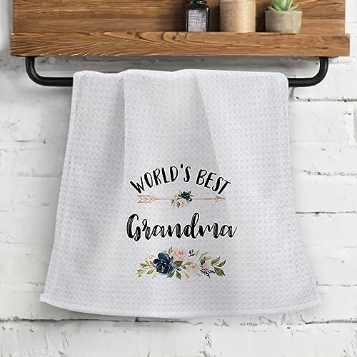 OHSUL Grandma Kitchen Towels,Best Grandma Gifts,World's Best Grandma Floral Kitchen Towels Dish Towels Dishcloth,Mother's Day Birthday Thanksgiving Gifts for Grandma,Grandma Gifts from Grandchildren