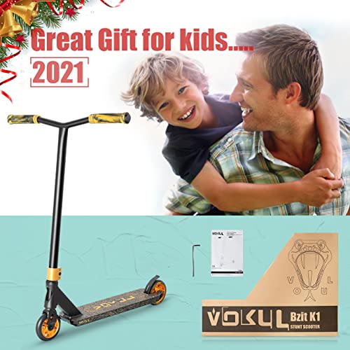 Vokul K1 Pro Trick Scooter | Stunt Scooter, For Kids 8 Years And Up,Teens,Adults - Best Entry Level Freestyle Stunt Scooter For ,Boys,Girls - Freestyle Skate Park Street Scooter (Spider-Gold) #TOP6