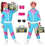 Miulruma 80er Jahre Outfit Kinder Kostüm, Trainingsanzug mit Zubehör Set, Retro Jogginganzug für Jungen und Mädchen für Fasching & Mottoparty A058M