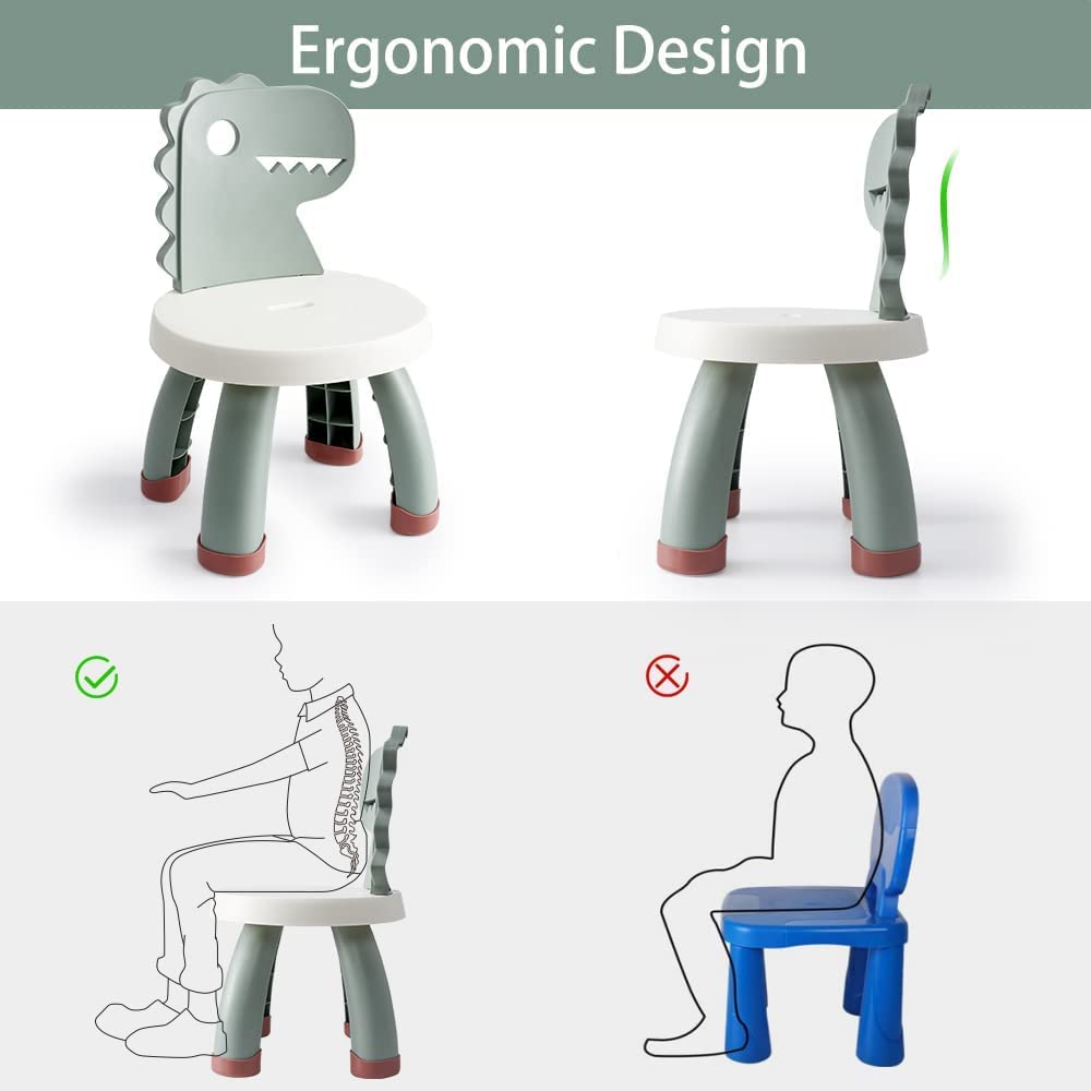 Balama Sedia per bambini, Seggiola Bambini, Seggiolina Bambini, in plastica, dinosauro, verde, altezza seduta 25,3 cm, per interni ed esterni, senza BPA, durevole e leggera