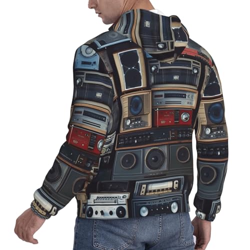 Men's Fleece Pullover Hoodie Long Sleeve Hooded Vintage Wall of Radio Boombox Sweatshirt Casual Shirts With Pockets4