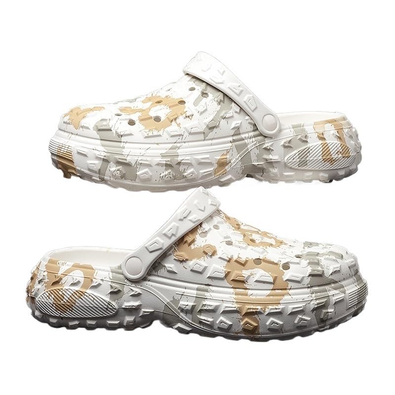 Men's Summer Tire Tread Sandals - Breathable Non-Slip Outdoor Sandals - Soft Thick-soled Casual Beach Slippers for Everyday Wear(White,24-24.5cm)