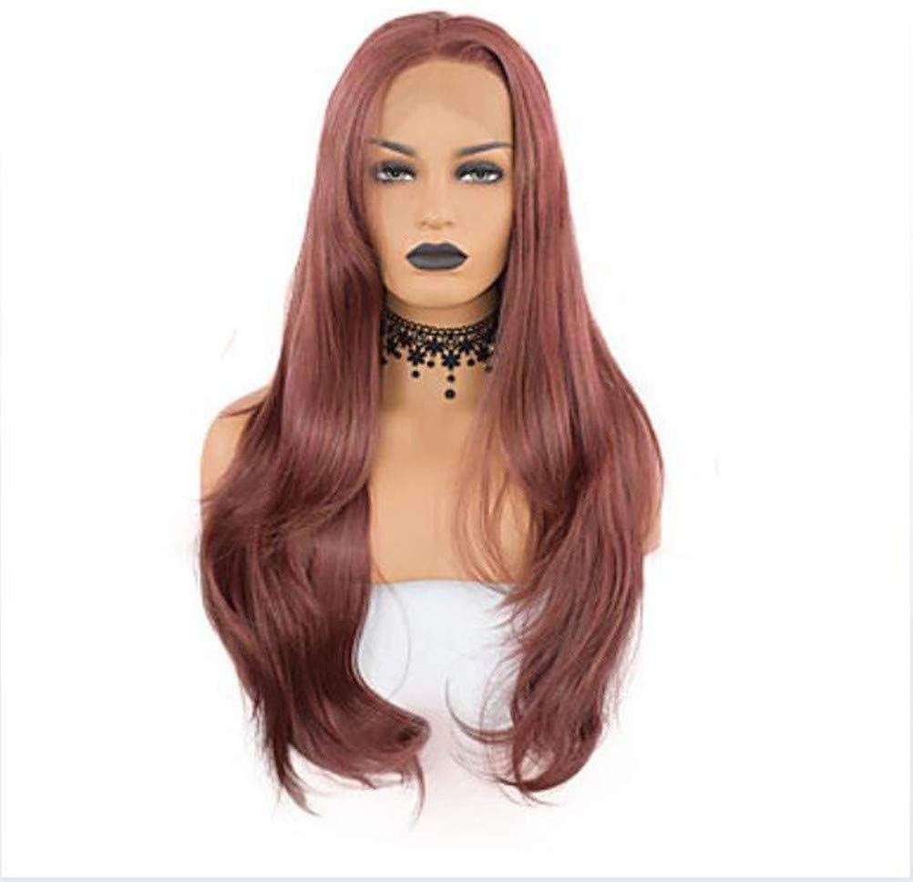 Perruque avant de lacet synthétique rouge foncé 22 pouces cheveux mi-longs ondulés pour femme