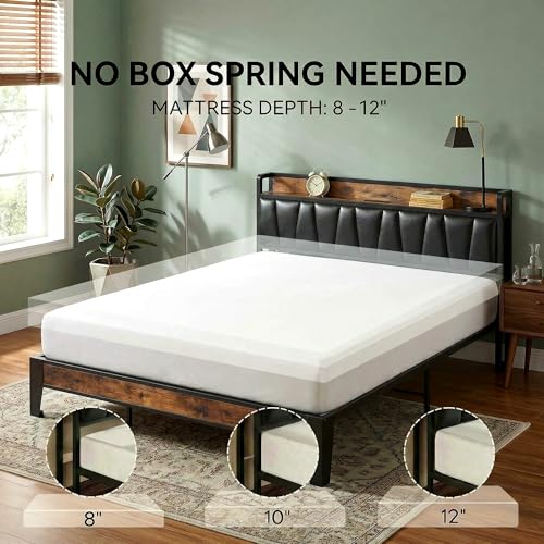 Image of LIKIMIO California King Bed Frame, Storage Headboard with Charging Station, Solid and Stable, Noise Free, No Box Spring Needed, Easy Assembly (Vintage and Black)