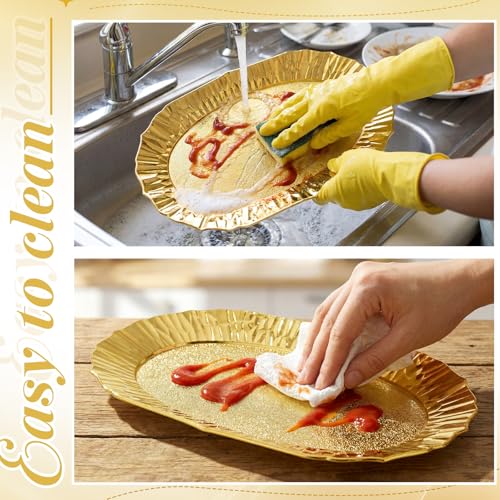 Acellegic 12 Pcs Gold Plastic Serving Tray Bulk, 14.5\" x 8.6\" Rectangle Gold Party Platters Reusable Decorative Dessert Table Serving Trays Snack Food Tray for Cupcake Cookie Wedding Birthday Party