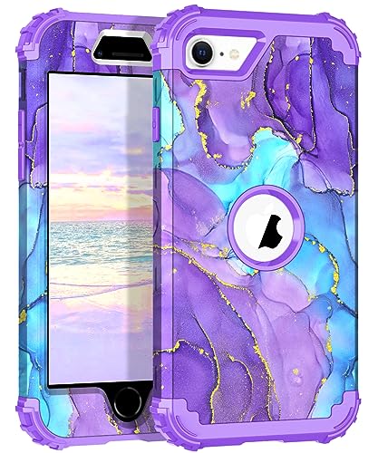 Hocase Heavy Duty Case for iPhone SE 2022/2020, When Purple Meets Blue