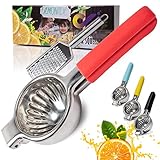 Jumbo, Red Lemon Squeezer Juicer by InfinityLA, Heavy Duty, Citrus Juicer, Juice Extractor Premium 304 Stainless Steel Lime Press with Silicone Handles Zester Grater, eBook with tips to impress your guests