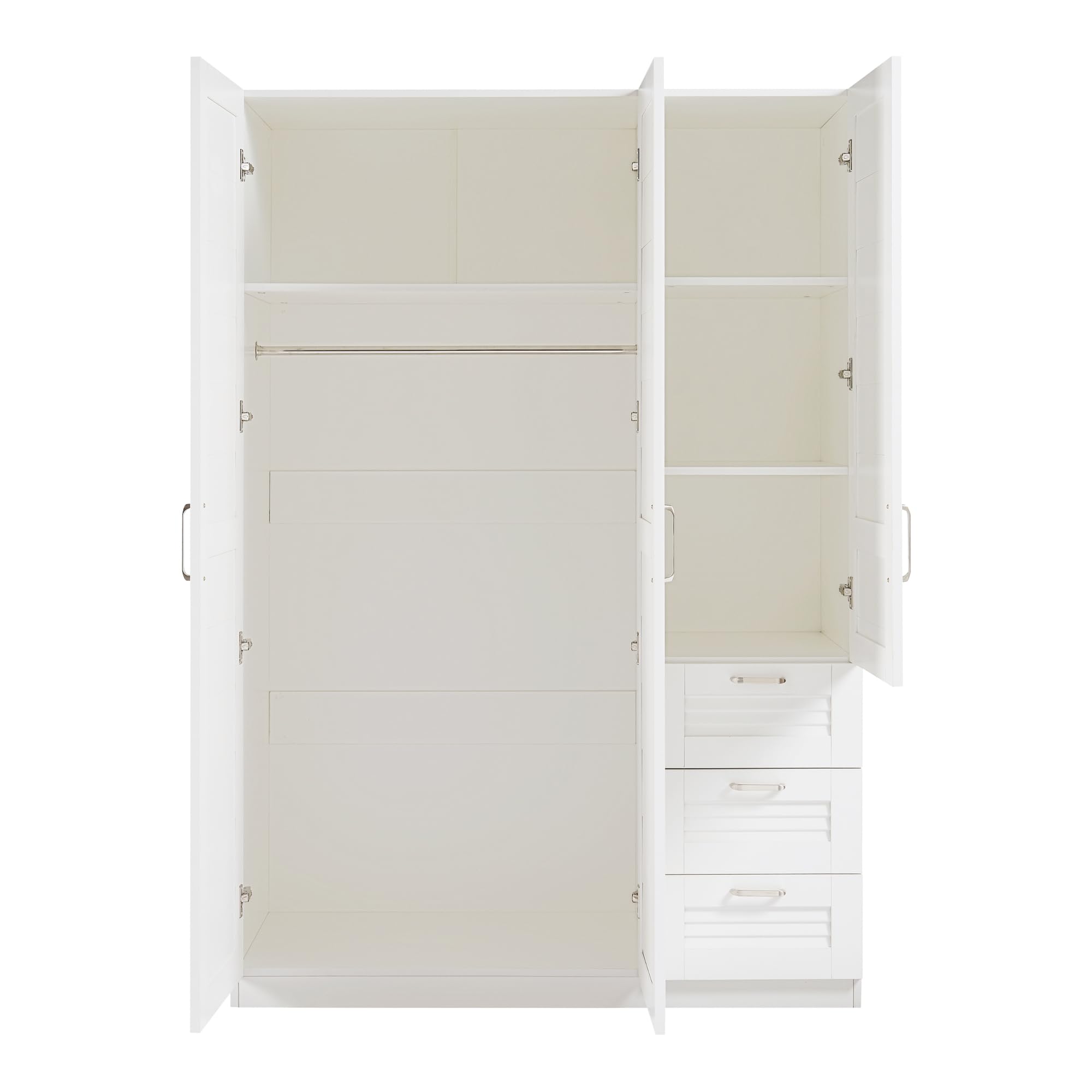 [en.casa] Armadio Guardaroba per Camera da Letto Armadio Chiuso con Ante a Persiana Scomparti Cassettiera Asta Appendiabiti 176 x 120 x 52 cm MDF - Bianco