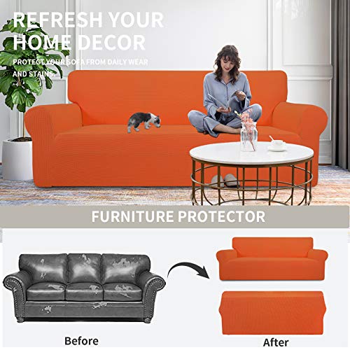 Image of Easy-Going Stretch Chair Sofa Slipcover 1-Piece Couch Sofa Cover Furniture Protector Soft with Elastic Bottom for Kids, Pet. Spandex Jacquard Fabric Small Checks (Chair, Orange)