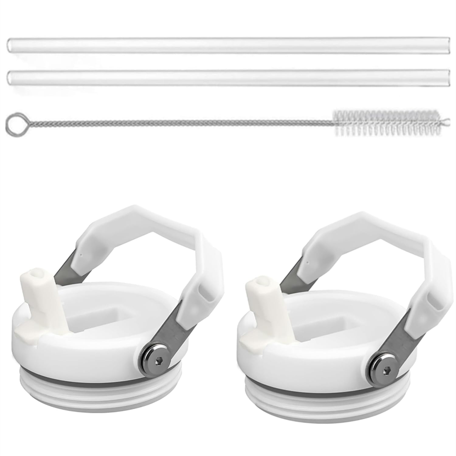 Photo 1 of 2Pack Replacement Tumbler Lid Compatible with Stanley IceFlow 20 oz(Only) Flip Straw Lid, 2Pcs Reusable Straws,1Pcs Cleaning Brush (White)