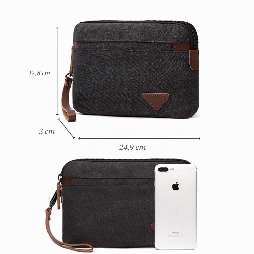 A-QMZL Pochette Uomo Borsello Uomo a Mano da Polso Borsa uomo Tela Elegante Grande Capacità Pochette per Lavoro Viaggio Casual Ufficio Borsetta