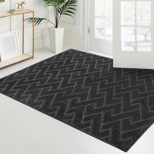 PURRUGS Easy Care Area Rug 4ft x 6ft, Non-Slip Machine Washable Entry Rug, Dog Door Mat, Stain Resistant Accent Rug for Hallway, Bedroom, Living Room and Mudroom, Black
