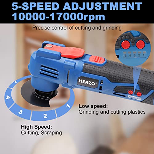 Herzo 20V Cordless Oscillating Tool Kit,17000 Opm Variable Speed, 3° Oscillating Angle, Battery Powered Multi Tool For Cutting, Scraping, Grinding And Sanding #TOP1