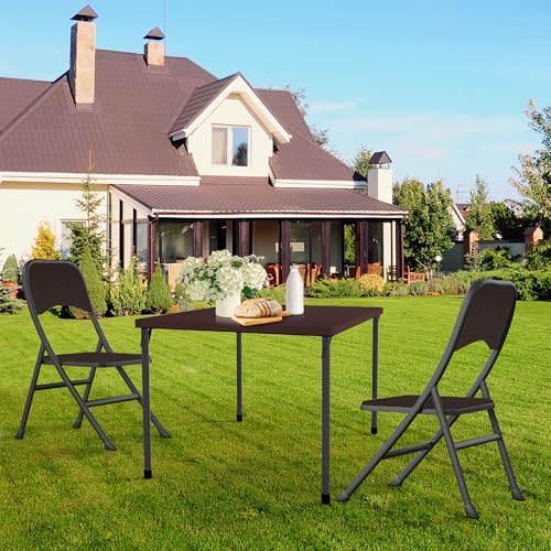 Image of Kasunpul 34 inch Folding Table, Portable Square Folding Card Table with Collapsible Legs & Carrying Handle, Plastic Tables for Camping,Picnic, Office, Party, Brown | Sturdy plastic card table, space saving after folded, lightweight for camping, picnic, party, gatherings & daily office use