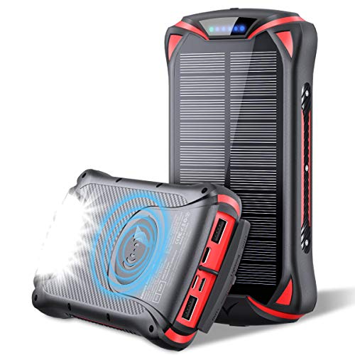 Aikove PD 18W Batería Externa 30000mAh Cargador Portátil Móvil Inalámbrico 10W, QC 3.0 Solar Power Bank con 3 Entrada y 4 Puertos(Qi & USB C), Súper Linterna, Impermeable pere Smartphones